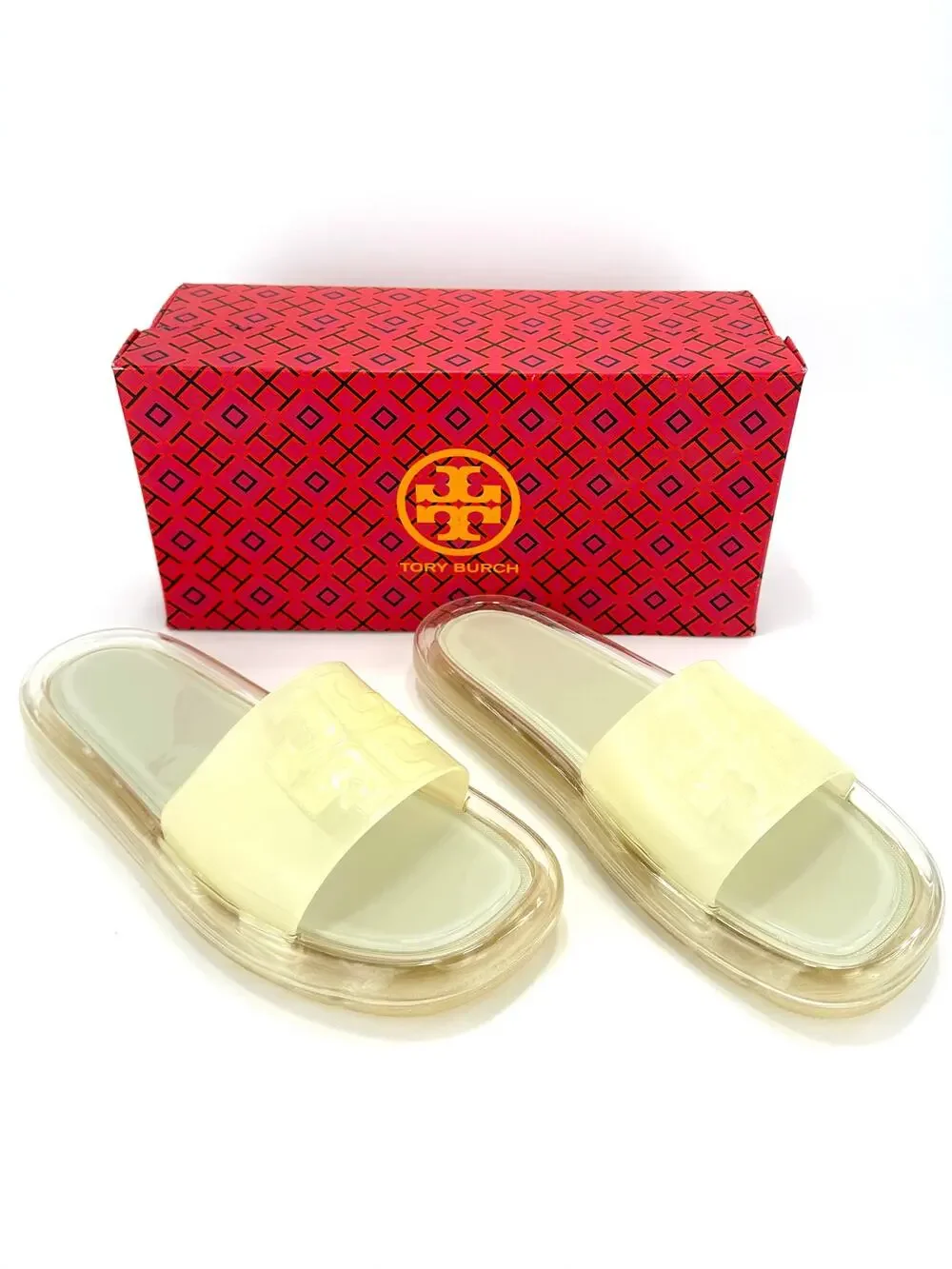 Tory Burch Bubble Jelly Slide Sandal Size 8M Ivory Comfy Beach Pool & Beyond New